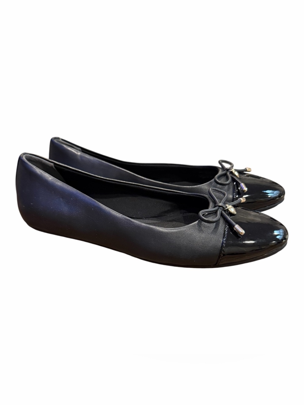 Anne Klein Black Patent-Toe Bow Ballet Flats